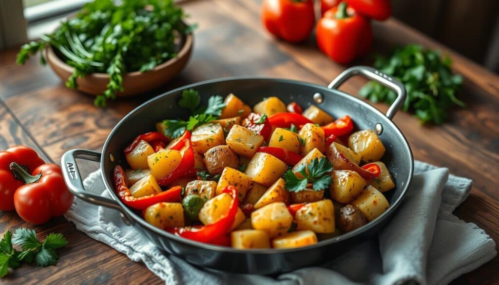 Kartoffel Gemüse Pfanne Serviervorschlag Kartoffel Gemüse Pfanne Serviervorschlag