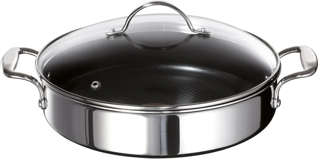 Tefal E79071 Jamie Oliver Induction Servierpfanne mit 2 Seitengriffen und Glasdeckel, 25 cm, 2,8L, Edelstahl
