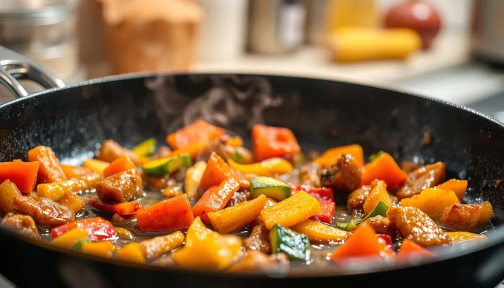 Essen klebt in der Pfanne