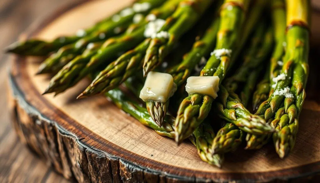 grüner Spargel Braten Butter