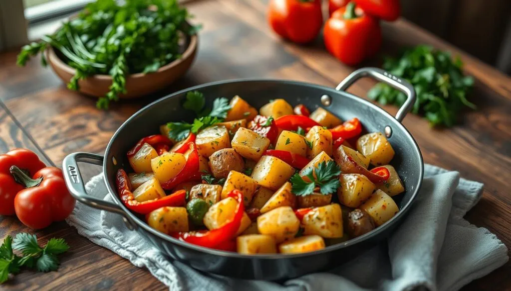 Kartoffel Gemüse Pfanne Serviervorschlag Kartoffel Gemüse Pfanne Serviervorschlag