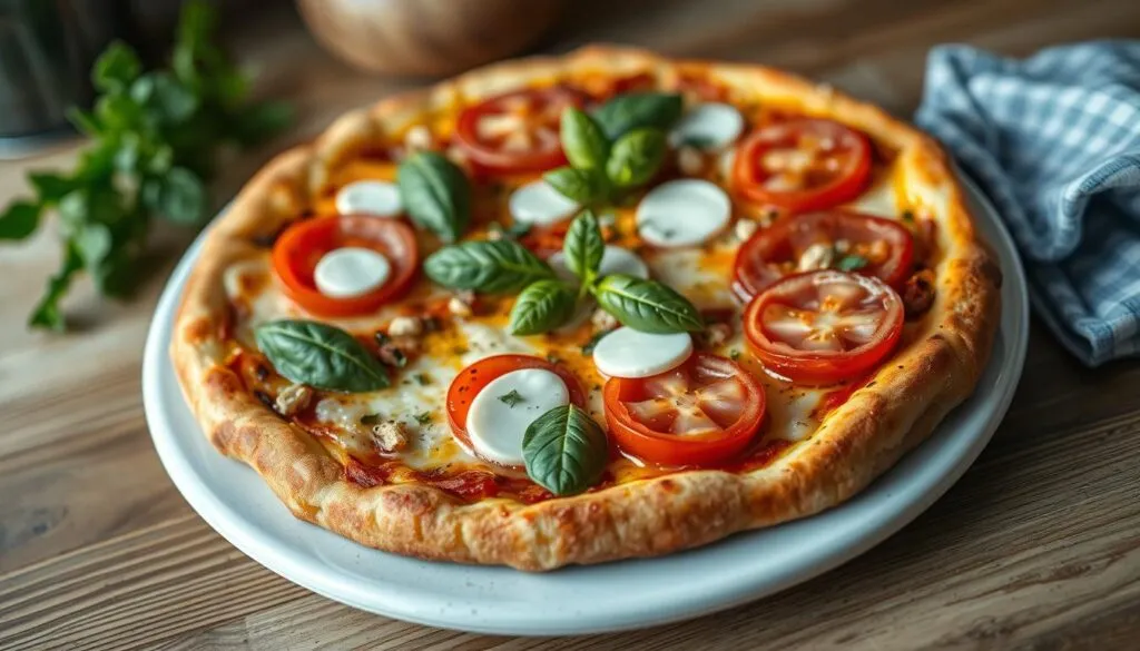 Pfannenpizza mit Beilagen