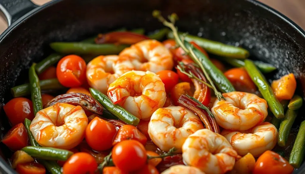 Garnelen mit Gemüse Pfannenrezept