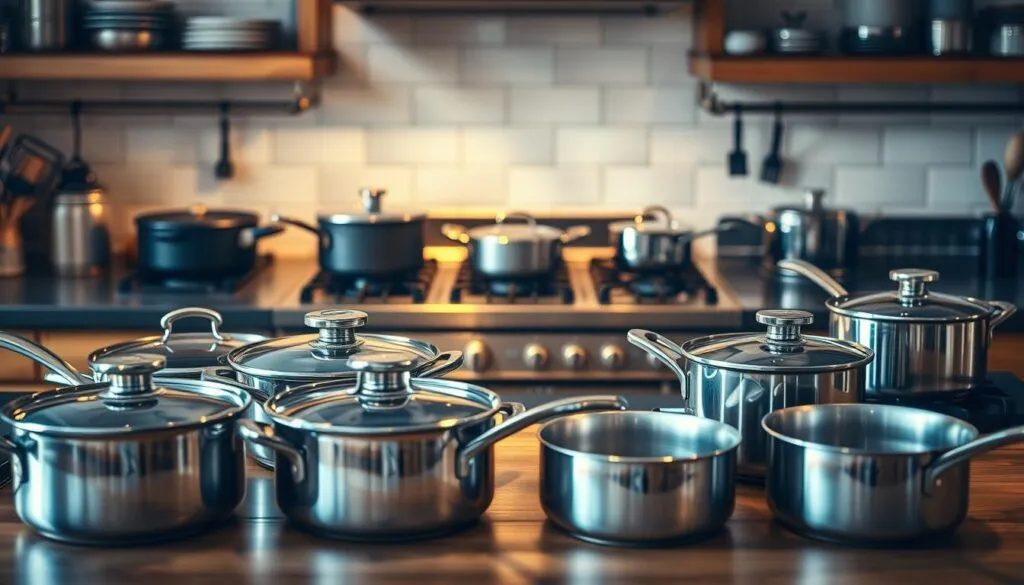 Kochtöpfe auf verschiedenen Herdarten