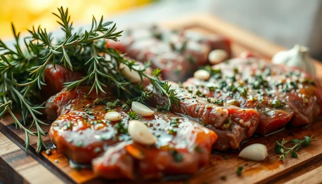 Marinierung von Grillfleisch mit Kräutern Marinierung von Grillfleisch mit Kräutern