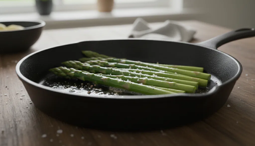 Grüner Spargel braten Butter