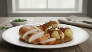 Hähnchenbrust mit Knödel und Soße