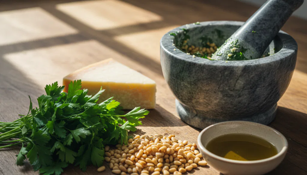 Hochwertige Zutaten für Pesto
