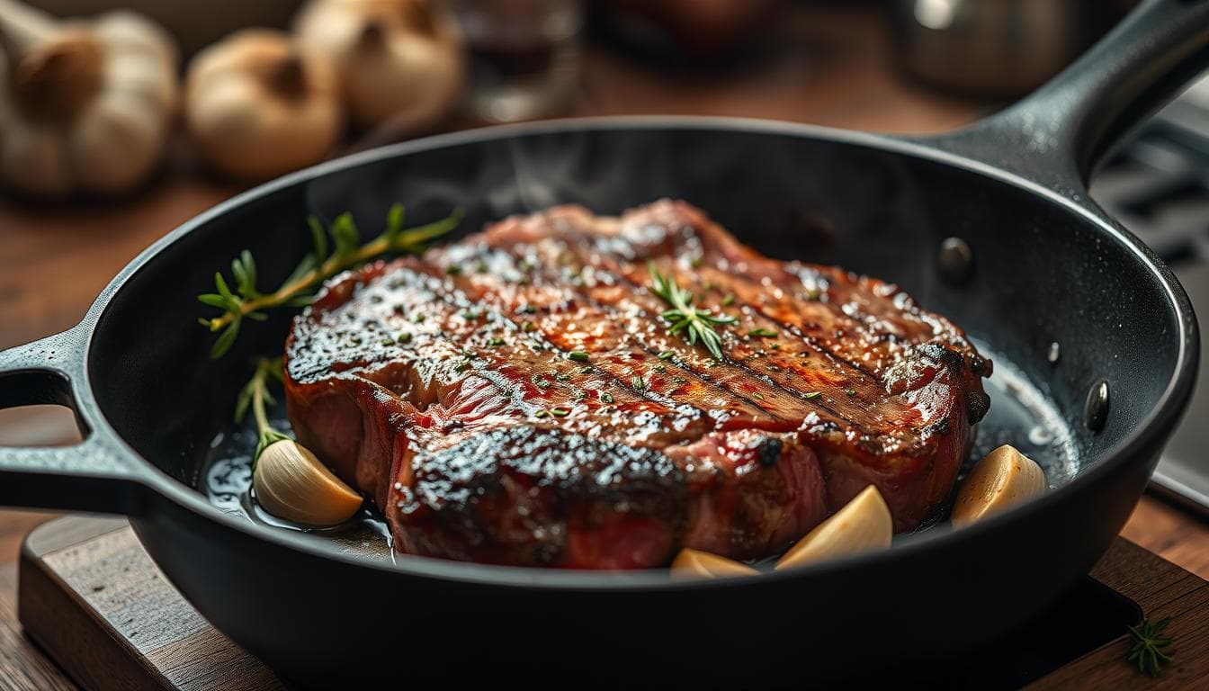 Stilvolle Steak Pfanne Braten Fotos